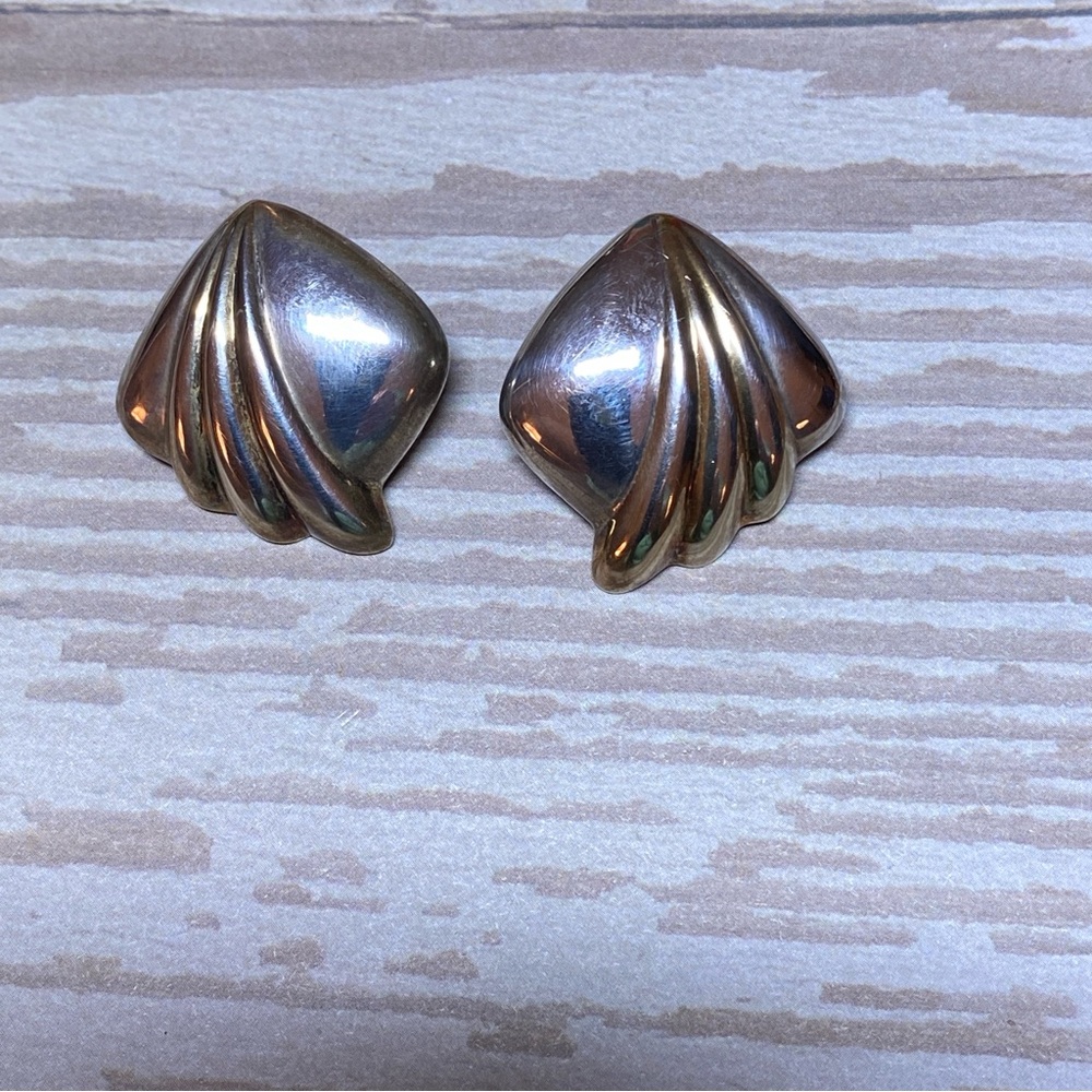 Vintage Sterling Silver abstract Clip-On Earrings
